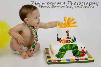 2 tier cake I made for my sons smash cake pictures:)...that did not get destroyed - Cake by Rebecca