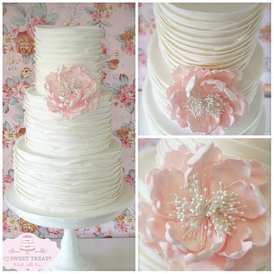 Vintage Ruffled Wedding Cake - Cake by cjsweettreats