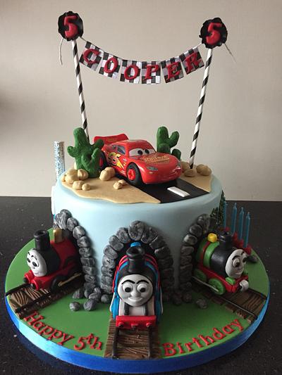 Thomas the tank engine and lightening McQueen cake  - Cake by Donnajanecakes 