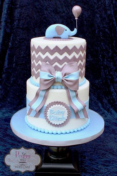 Blue and Grey Chevron Cake with Elephant Topper - Cake by Peggy Does Cake