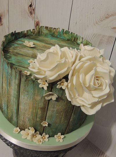 Vintage Wood & Roses Engagement Cake - Cake by Shereen