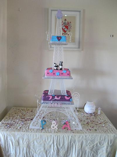 Eiffle Tower inspired Stand with brightly coloured cakes - Cake by Diane
