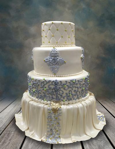 Silver pleated wedding cake  - Cake by MsTreatz