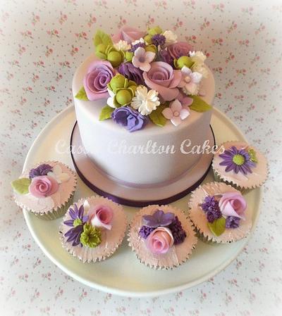 Purple Garden themed wedding cake & cupcakes - Cake by Cassie