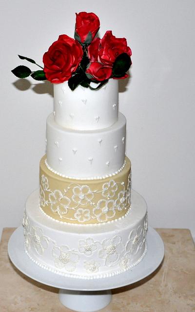 Brush embroidery and red roses - Cake by Icing to Slicing