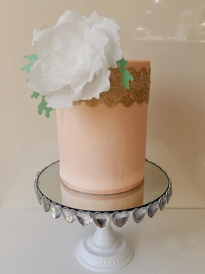 peaches and cream wafer peony cake  - Cake by sweetmadeline