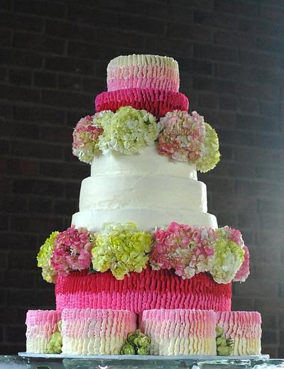 Pink Ombre Ruffle and Textured Buttercream Wedding Cake - Cake by Heather
