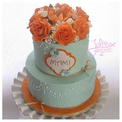 Orange Roses and Teal cake.  - Cake by Jolirose Cake Shop