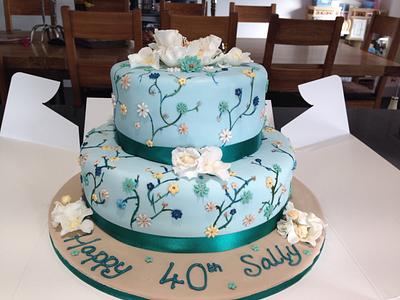 40th floral blue birthday cake.  - Cake by Tanya Morris