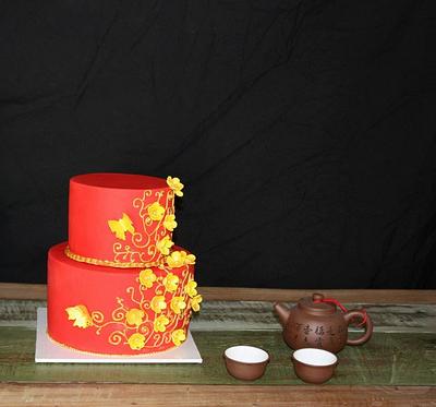 Red and Gold Chinese inspired Cake - Cake by LadySucre