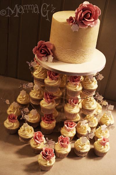 Vintage roses wedding tower.  - Cake by Ginny