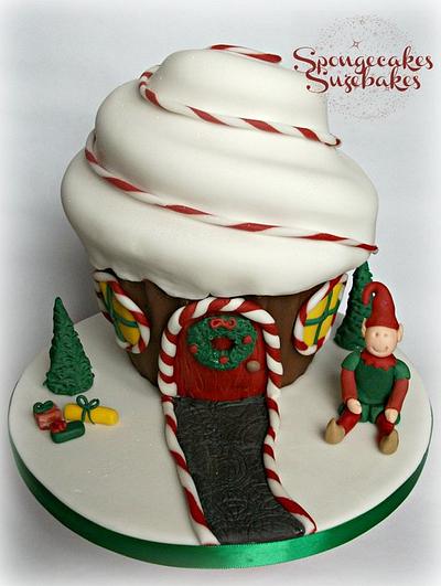 Elf House at Candy Cane Lane Giant Cupcake - Cake by Spongecakes Suzebakes