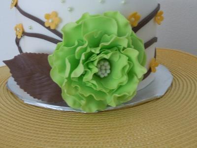 Green, brown, and yellow wedding cake sample - Cake by Karen Seeley