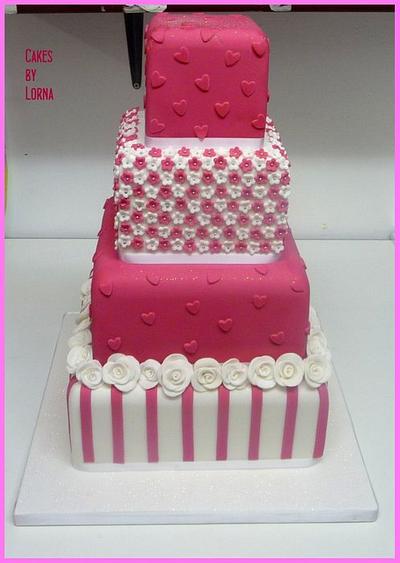Hot Pink & White Wedding Cake - Cake by Cakes by Lorna