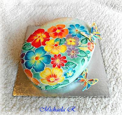 Hand painted flowers with butterflies - Cake by Mischell