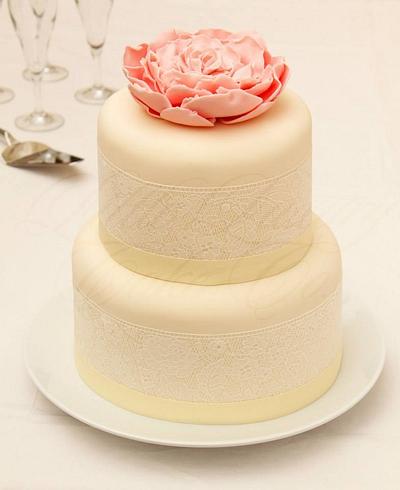 Vintage Lace Peony Wedding Cake - Cake by Little Luxury Cake Co.