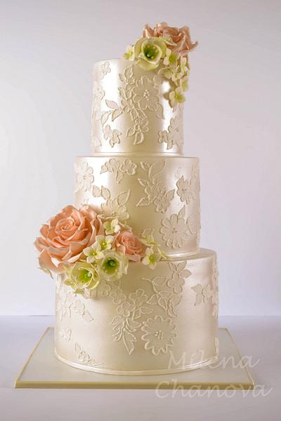 Pearl & Lace Wedding Cake - Cake by MilenaChanova