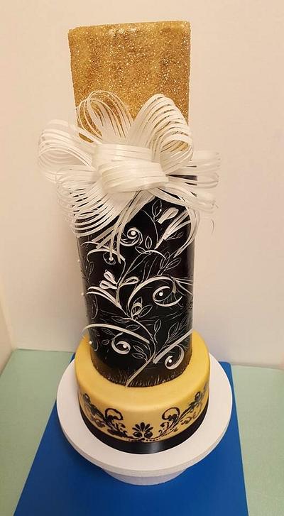 Barrel with wafer paper bow & embossing  - Cake by Wendy Lynne Begy