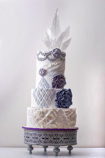 Purple velvet  white feathers  - Cake by divya saraf