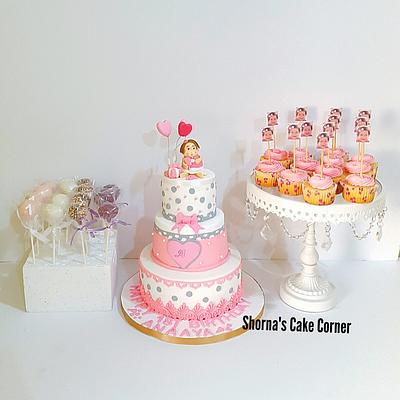 1st birthday cake and cupcakes  - Cake by Shorna's Cake Corner