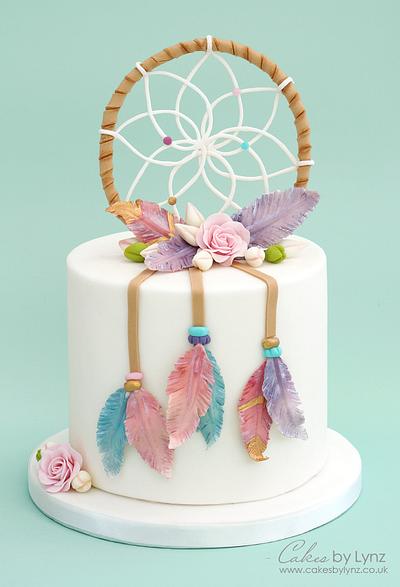 Dream Catcher Cake with gumpaste feathers - Cake by CakesbyLynz
