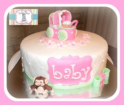 Carriage and monkey Baby shower cake - Cake by Genel