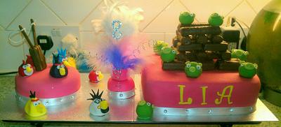 Girly angry birds cake - Cake by kellywalker123