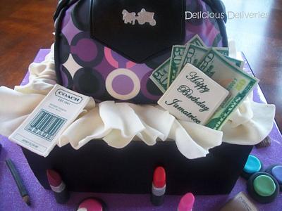 Coach Purse and Makeup Giftbox Cake - Cake by DeliciousDeliveries