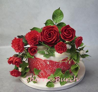 Red roses, carnations, lace MBalaska 10-21-2016 - Cake by MBalaska