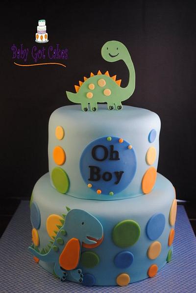 Dino Dudes Baby Shower Two Tier - Cake by Baby Got Cakes