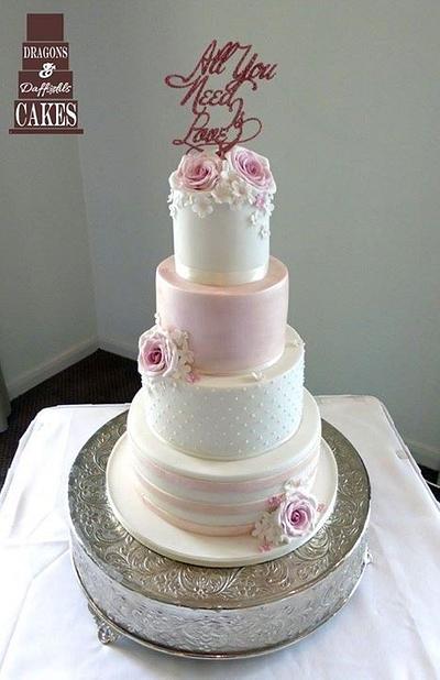 Pearlised pink wedding cake  - Cake by Dragons and Daffodils Cakes