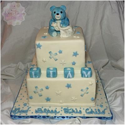 Teddy Bear Christening  - Cake by Sabrina - White's Custom Cakes 