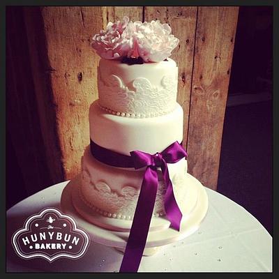 Peony and Lace Wedding cake - Cake by Hannah Gayfer