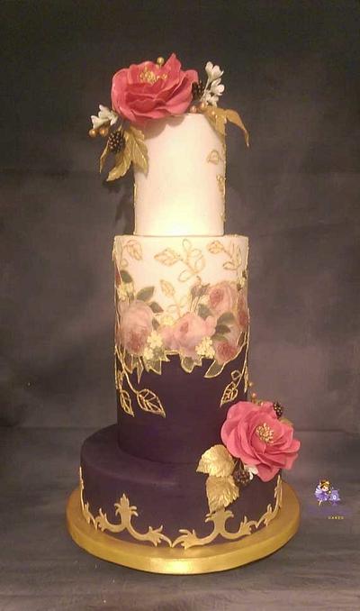 Purlple & Fuchia Guilded wedding cake - Cake by MySugarFairyCakes