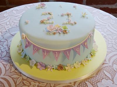 Flowers and bunting 21st birthday cake - Cake by Angel Cake Design