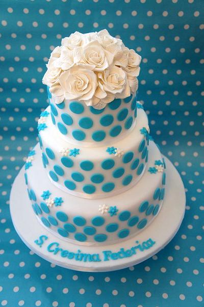 white roses and tourquoise dots - Cake by Alessandra