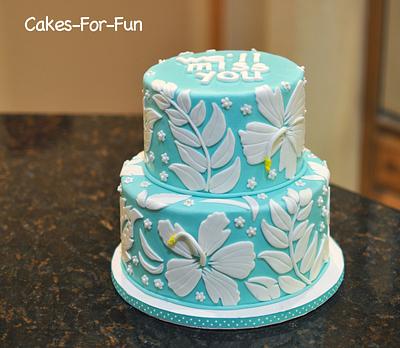Turquoise with white Floral - Cake by Cakes For Fun