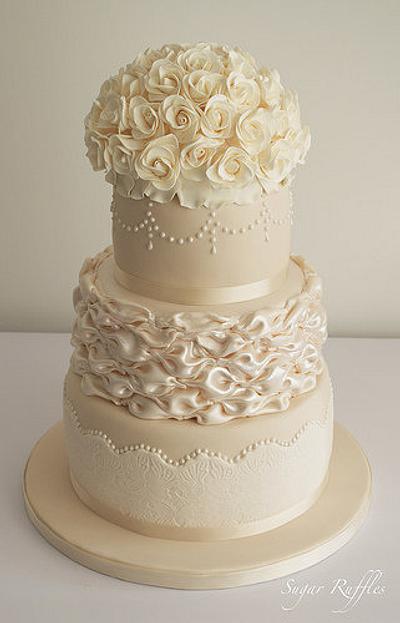 Ivory & Champagne Wedding Cake - Cake by Sugar Ruffles