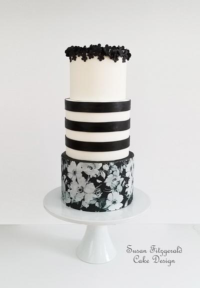 Black and White Floral (from Cake This Again Collaboration) - Cake by Susan Fitzgerald Cake Design