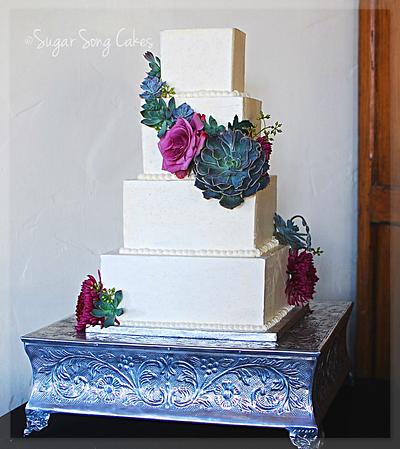 Square Buttercream wedding cake with fresh succulents  - Cake by lorieleann