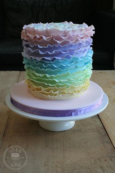 Pastel Rainbow Ruffle Cake - Cake by IcedByKez