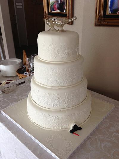 White Lace Stencil Cake - Cake by Ali Davis