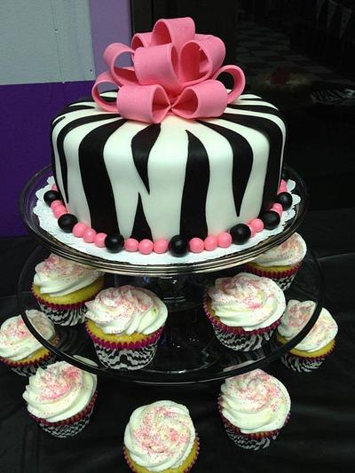 Zebra Cake and Cupcakes - Cake by Tonya