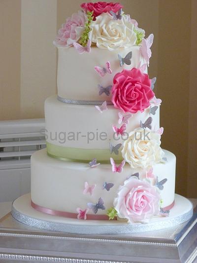 Rose & butterfly wedding cake. - Cake by Sugar-pie