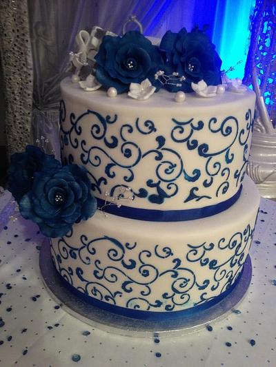 Blue,White and Silver Ring Box Engagement Cake - Cake by VereNiceCakes