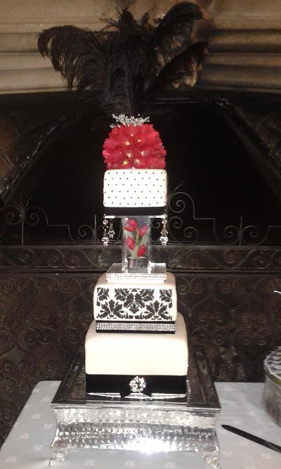 Magnificently Monochrome (with Red Tulips). - Cake by Karen's Kakery