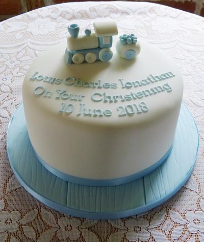 Boy's Christening Baptism train cake - Cake by Angel Cake Design