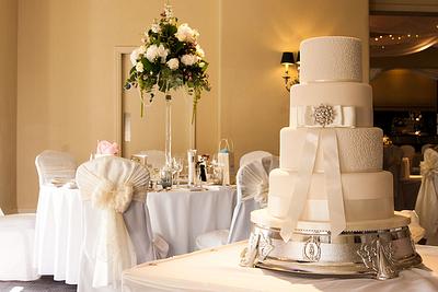 Ivory Filigree Lace Wedding Cake - Cake by Thornton Cake Co.
