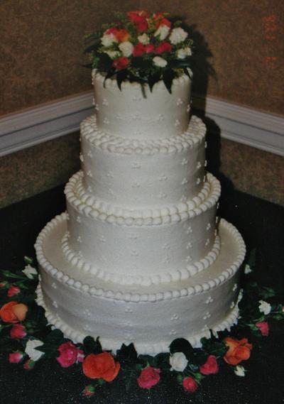 Buttercream orange, pink, and white wedding cake - Cake by Nancys Fancys Cakes & Catering (Nancy Goolsby)