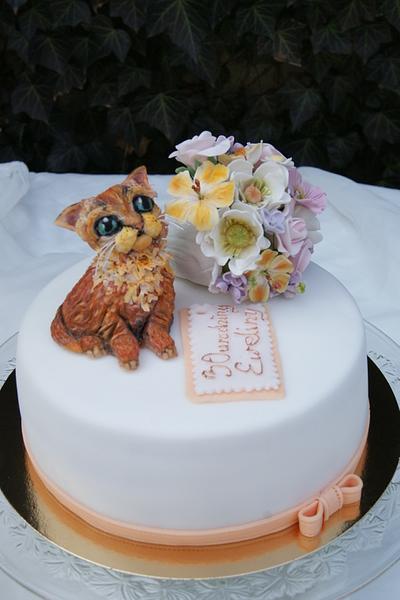  cat and bouquet - Cake by Katarzynka